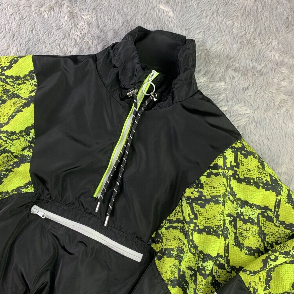 New Look Sport Pullover Jacket Womens Large Black Yellow Half Zip Cropped 90s